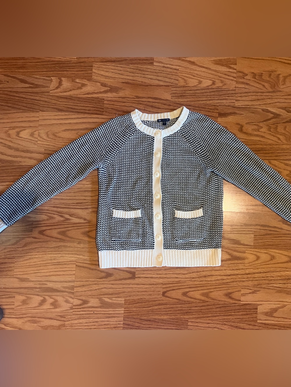 GAP Black & White Textured Button-Front Cardigan